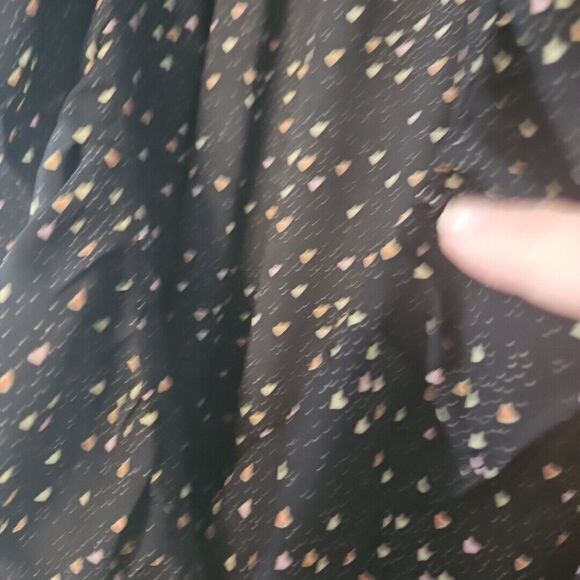 Cabi Blouse Black w/ Colorful Tiny Hearts, Peplum, Ruffles Neckline, Snaps,‎ Sm. - Picture 4 of 10